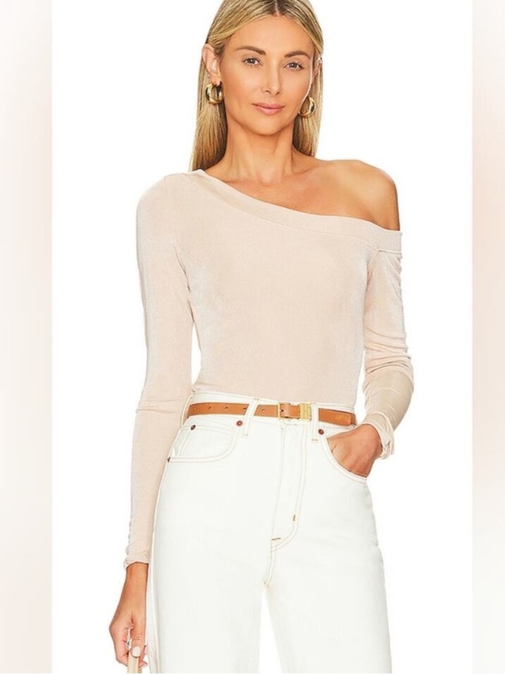 Free people that's hot long sleeve one shoulder bodysuit womens L NWT shiny